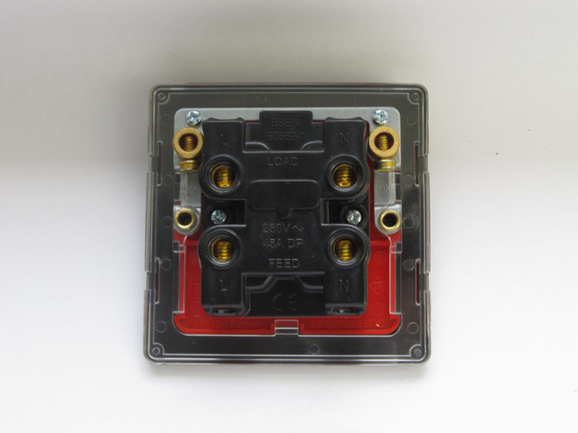 Varilight Premium Black Screwless 45A Cooker Switch (Single Plate, Red Rocker)