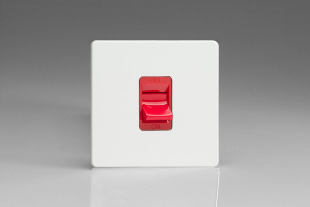 Varilight Premium White Screwless 45A Cooker Switch (Single Plate, Red Rocker)