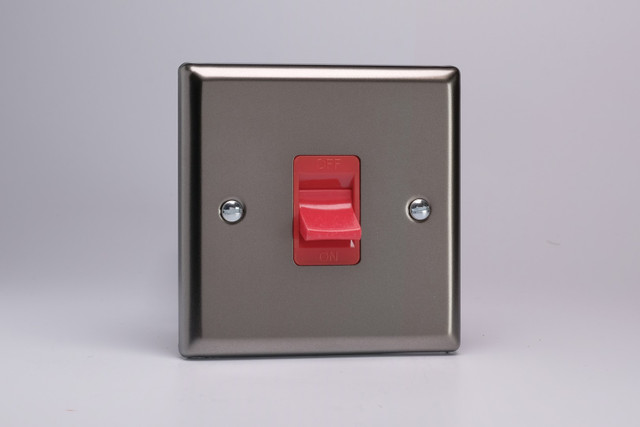 Varilight Pewter 45A Cooker Switch (Single Plate, Red Rocker)