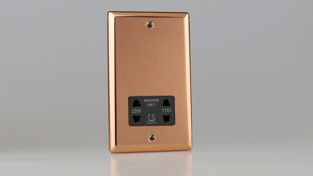 Varilight Polished Copper Dual Voltage Shaver Socket 230V/115V