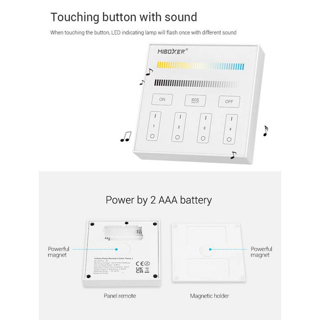 EasiLight 4 Zone CCT Smart Panel Remote Controller (SKU: MS-ZONEWPB2)