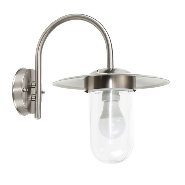 Lancaster 60 Watt IP44 Stainless Steel Swan Neck Wall Lantern