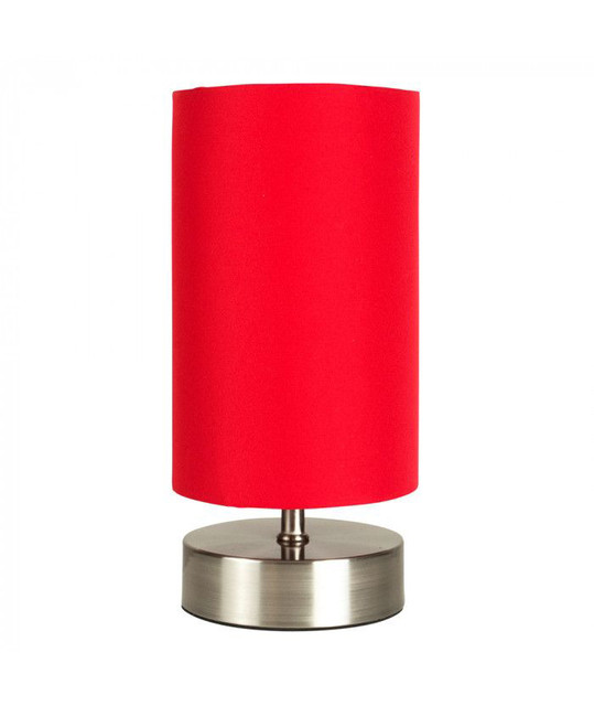 Francis Satin Nickel Touch Table Lamp With Red Shade