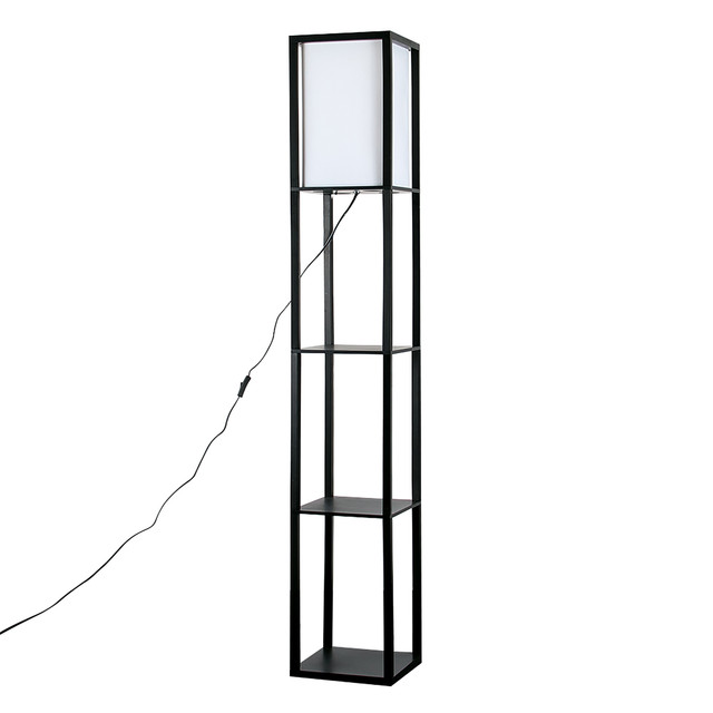 Struttura Wooden Shelves Floor Lamp Black Finish TC Shade