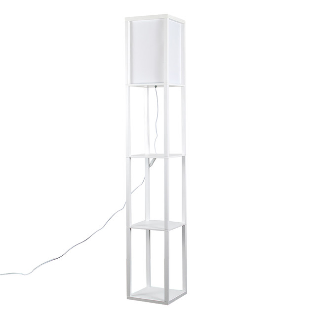 Struttura Wooden Shelves Floor Lamp White Finish TC Shade