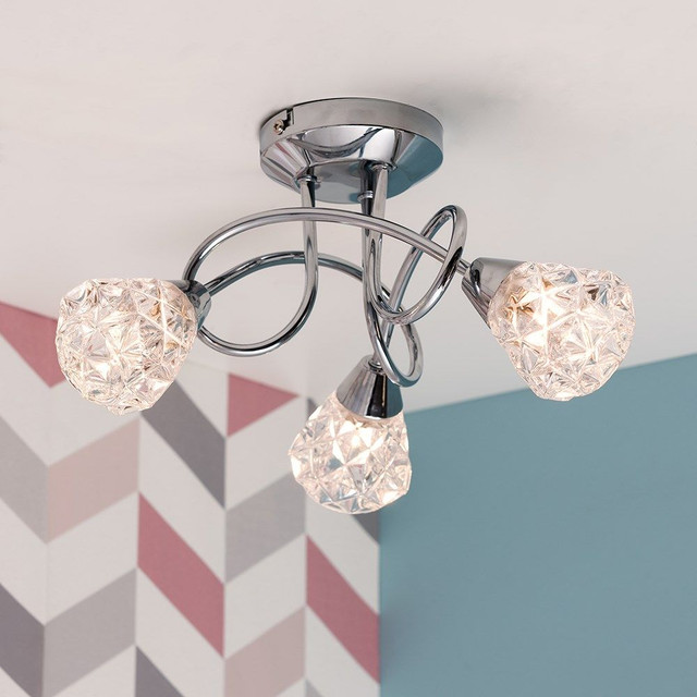 Astley 3 Way Cross Over Chrome LED Ceiling Light K5 Crystal