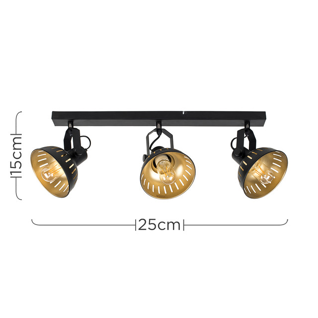 RetroLED Smedley Black/Gold 3 Way Steampunk Ceiling Light