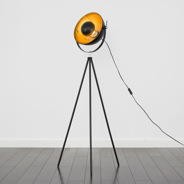 Morpho Black Tripod Floor Lamp with Gold Inner Shade