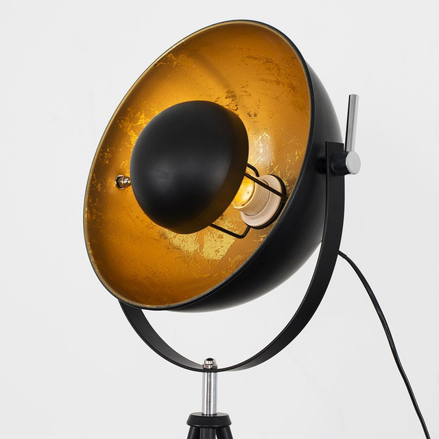 Morpho Black Tripod Floor Lamp with Gold Inner Shade