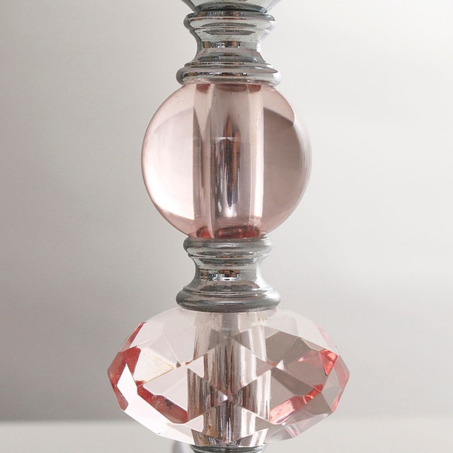 Jaigier Chrome Touch Table Lamp with Pink Pleated Shade