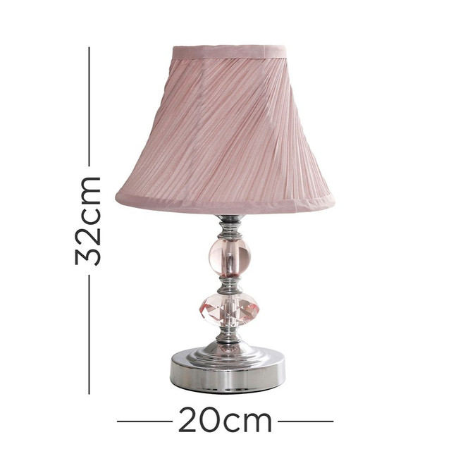 Jaigier Chrome Touch Table Lamp with Pink Pleated Shade