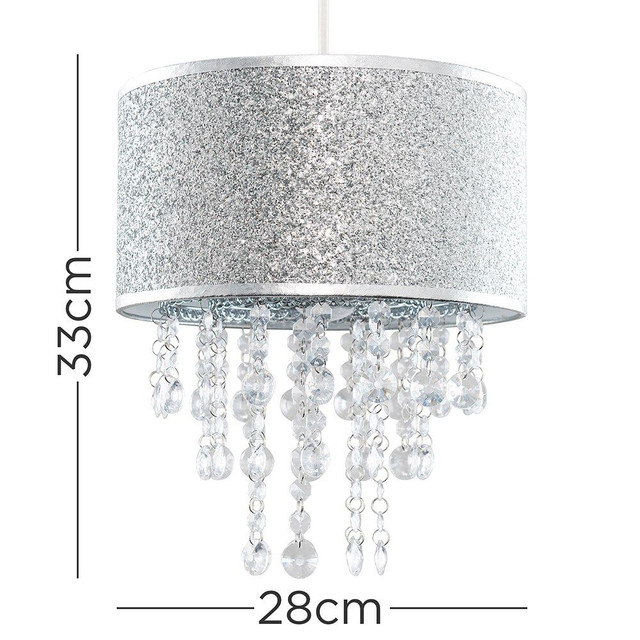 Bonita Silver Glitter Pendant Shade with Clear Droplets