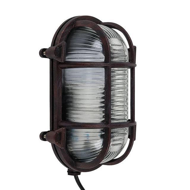 Bow IP64 Oval Bulkhead Wall Light in Rust Effect