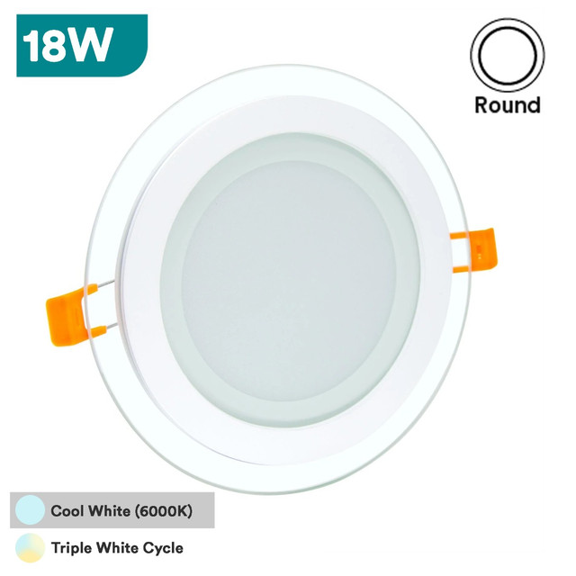 6W-18W Crystal Circle/Square Glass LED Panel Light, 6000K & Triple Cycle Option