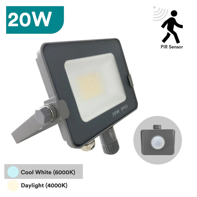 InfinityPlus 10W-150W LED Floodlight, Black/White/Grey Finish, PIR & Dusk/Dawn Sensor Option