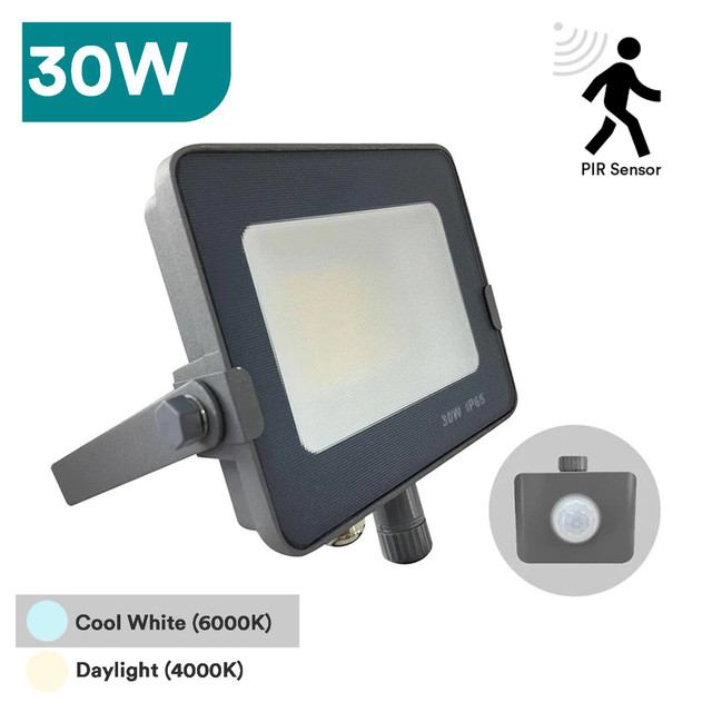 InfinityPlus 10W-150W LED Floodlight, Black/White/Grey Finish, PIR & Dusk/Dawn Sensor Option