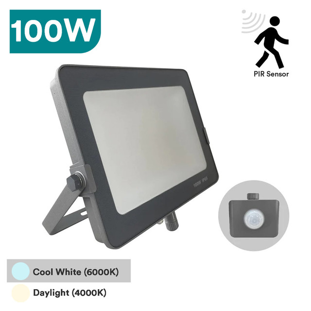 InfinityPlus 10W-150W LED Floodlight, Black/White/Grey Finish, PIR & Dusk/Dawn Sensor Option