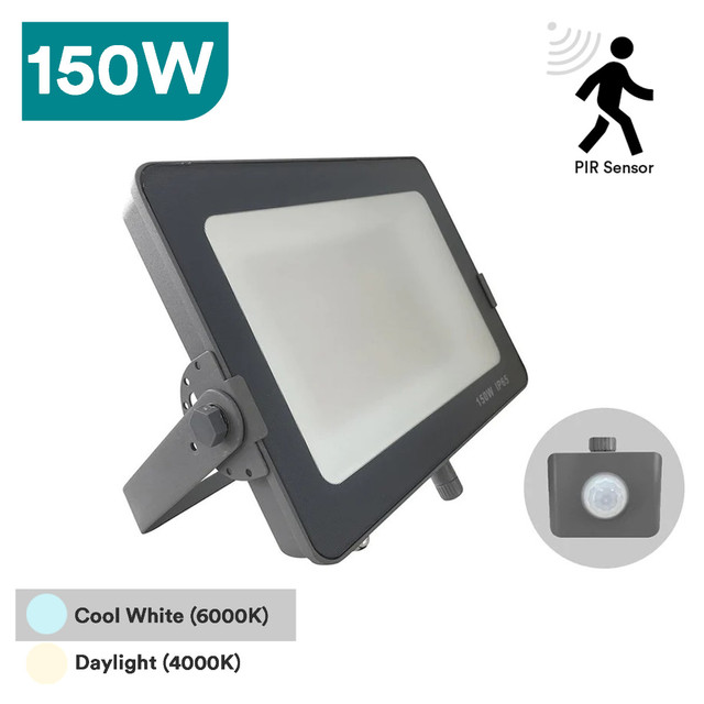 InfinityPlus 10W-150W LED Floodlight, Black/White/Grey Finish, PIR & Dusk/Dawn Sensor Option