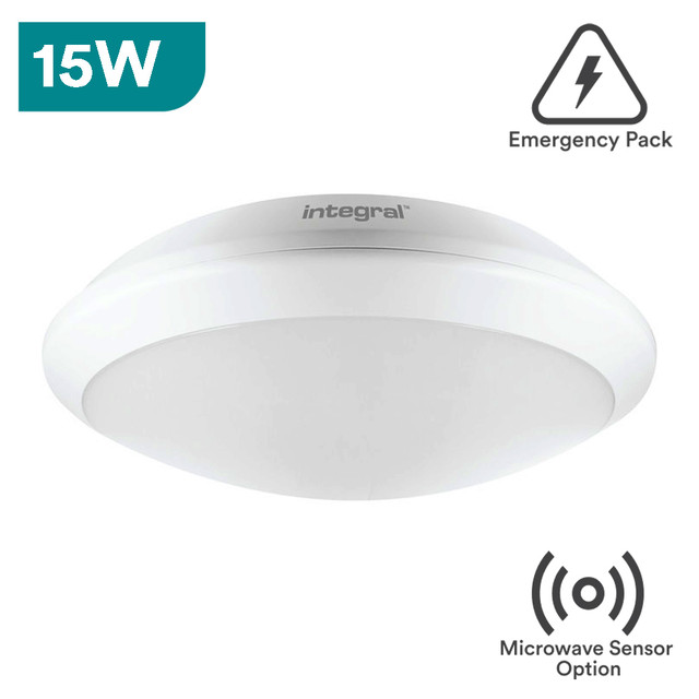 Integral Tough Shell+ IP66 15W-24W 4000K Black/White Bulkhead, Emergency & Microwave Sensor Options