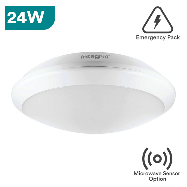 Integral Tough Shell+ IP66 15W-24W 4000K Black/White Bulkhead, Emergency & Microwave Sensor Options