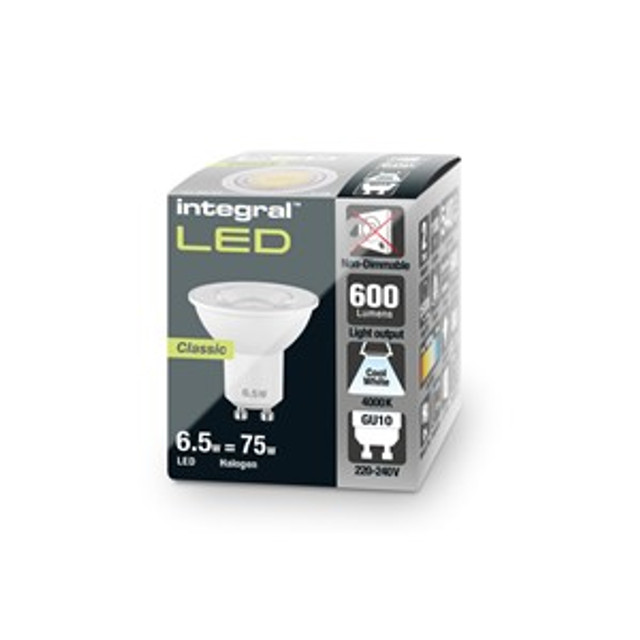 Integral Bulb 4W-7W GU10 36° Beam Angle, 3000K, 4000K & 6000K Options, Dimmable Available