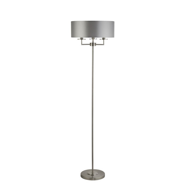 Mirrorstone Knightsbridge 3 Light Satin Silver Floor Lamp With Silver Faux Silk Shade