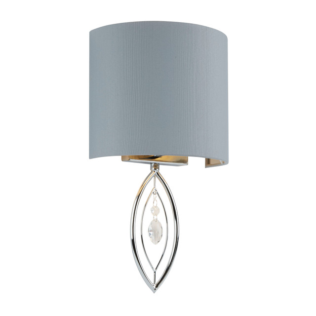 Mirrorstone Crown Wall Light With Grey Shade And Crystal Drop