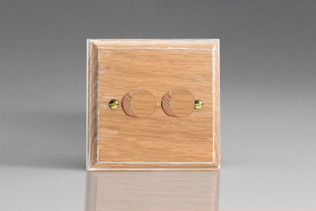 Varilight Limed Oak Kilnwood 2-Way V-Pro Push On/Off Rotary LED Dimmer 0-120W (1-2 Gang)