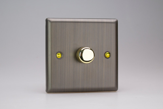 Varilight Antique Brass 2-Way V-Pro Push On/Off Rotary LED Polished Brass Dimmer 0-120W (1-2 Gang)