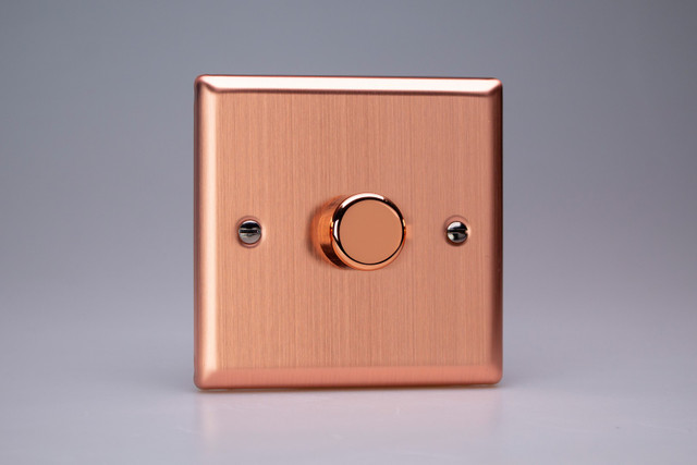 Varilight Brushed Copper 2 Way V-Pro Push On/Off Rotary LED Polished Copper Dimmer 0-120W (1-2 Gang)