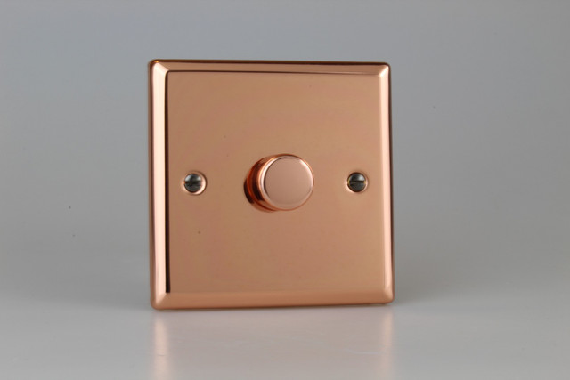 Varilight Polished Copper 2-Way V-Pro Push On/Off Rotary LED Polished Copper Dimmer 1 x 0-120W (1-2 Gang)