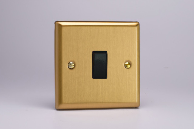 Varilight Brushed Brass 10A 1 or 2 Way Black Rocker Switch (1-6 Gang)