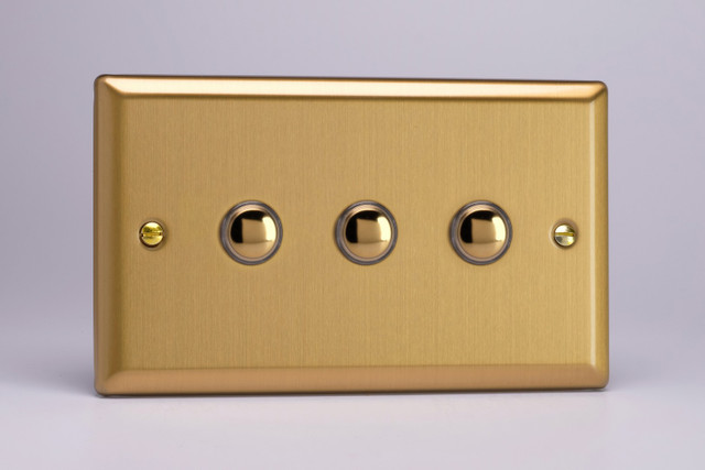 Varilight Brushed Brass 6A 1 or 2 Way Push On/Off Brass Impulse Switch (1-4 Gang)