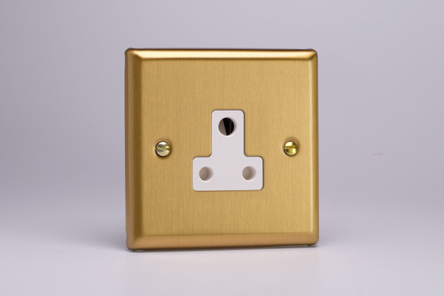 Varilight Brushed Brass 1-Gang Round Pin Socket White Insert