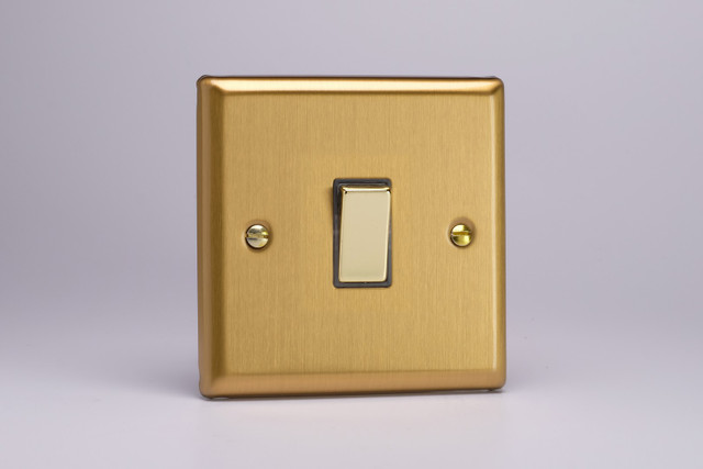 Varilight Brushed Brass 20A Double Pole Brass Rocker Switch