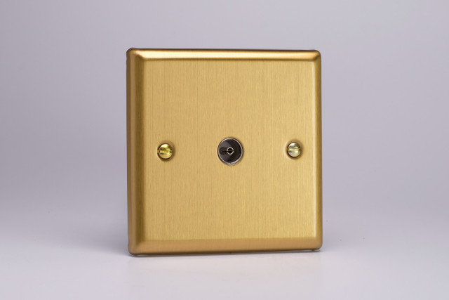 Varilight Brushed Brass TV Socket, Co-Axial (1-2 Gang)