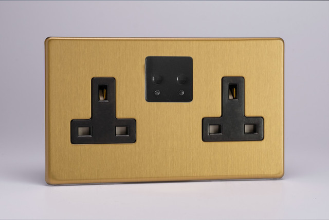 Varilight Brushed Brass Screwless 2-Gang 13A Single Pole Wi-Fi Switched Socket for V-Pro Smart Supla