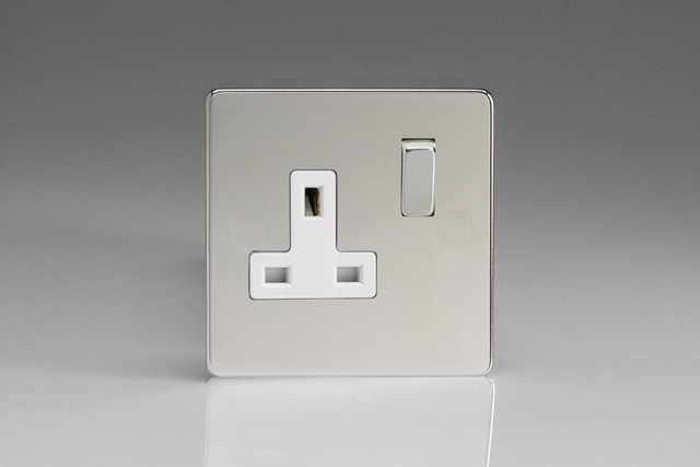 Varilight Polished Chrome Screwless 13A Double Pole White Switched Socket (1-2 Gang)