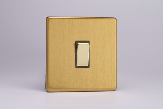 Varilight Brushed Brass Screwless 1-Gang 20A Double Pole Rocker Switch