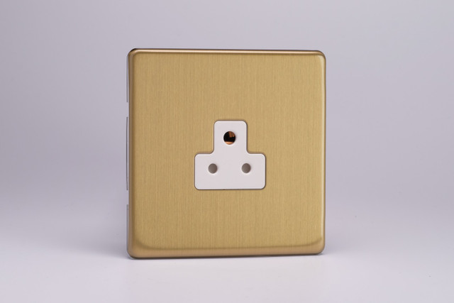 Varilight Brushed Brass Screwless 1-Gang Round White Pin Socket