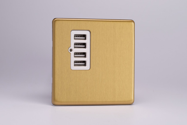 Varilight Brushed Brass Screwless 4-Gang 5V DC 4800mA USB Charging Port (Single Plate)