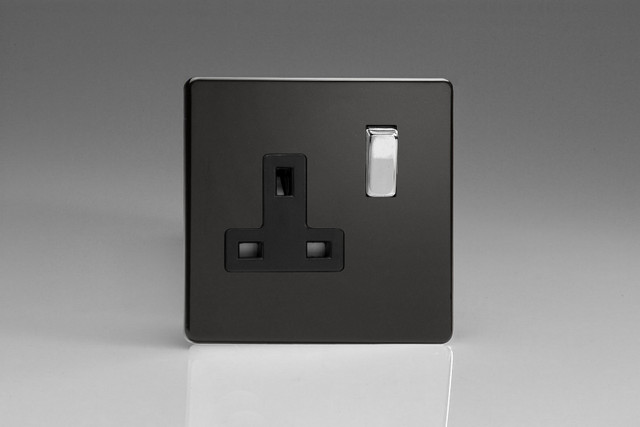 Varilight Premium Black Screwless 13A Double Pole Switched Socket (1-2 Gang)