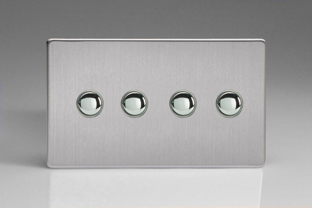 Varilight Brushed Steel Screwless 6A 1-Way Push-to-Make Momentary Switch (1-4 Gang)