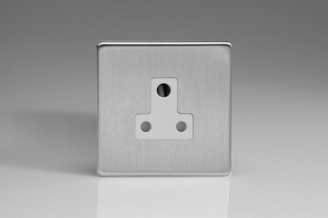 Varilight Brushed Steel Screwless 1-Gang 5A Round Pin Socket