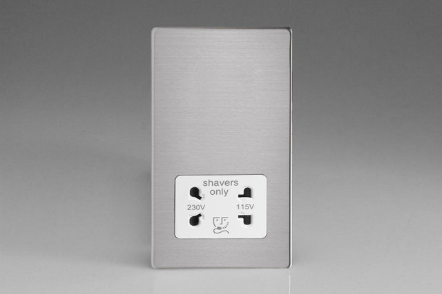 Varilight Brushed Steel Screwless Dual Voltage Shaver Socket 230V/115V