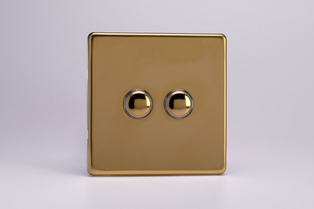 Varilight Polished Brass Screwless 6A 1-Way Push-to-Make Momentary Switch (1-4 Gang)