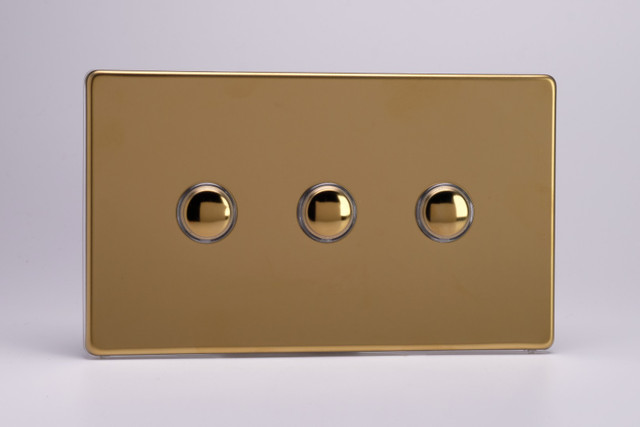 Varilight Polished Brass Screwless 6A 1-Way Push-to-Make Momentary Switch (1-4 Gang)