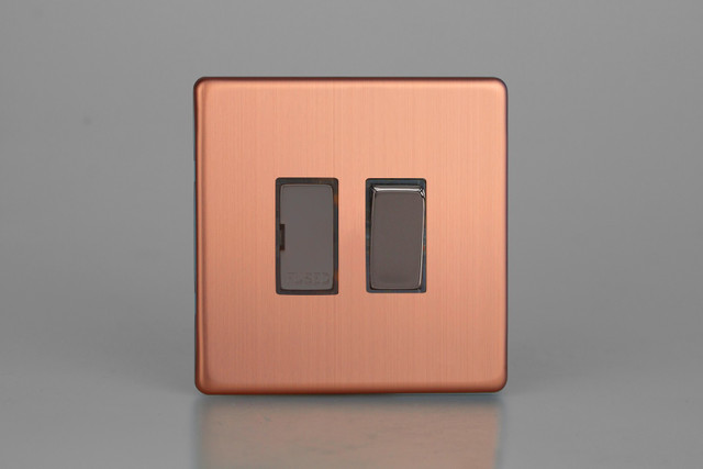 Varilight Brushed Copper Screwless 13A Switched Fused Spur