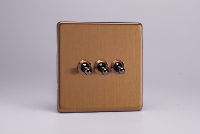 Varilight Brushed Bronze Screwless 10A 1 or 2 Way Iridium Toggle Switch (1-4 Gang)