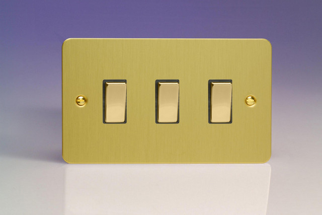 Varilight Brushed Brass Ultraflat 10A 1 or 2 Way Rocker Switch (1-6 Gang)